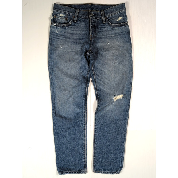 Levi’s 501 CT Jeans Women’s Size 25x32 Blue Distressed Button Fly Straight Leg - Picture 1 of 16